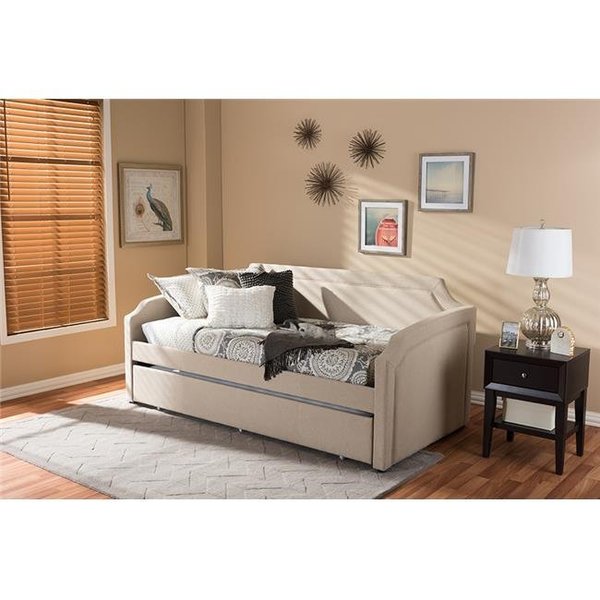 Baxton Studio Baxton Studio Parkson-Beige-Daybed Parkson Modern & Contemporary Beige Linen Fabric Curved Notched Corners Sofa Twin Day Bed with Roll-Out Trundle Guest Bed - 36.86 x 42.51 x 83.27 in. Parkson-Beige-Daybed